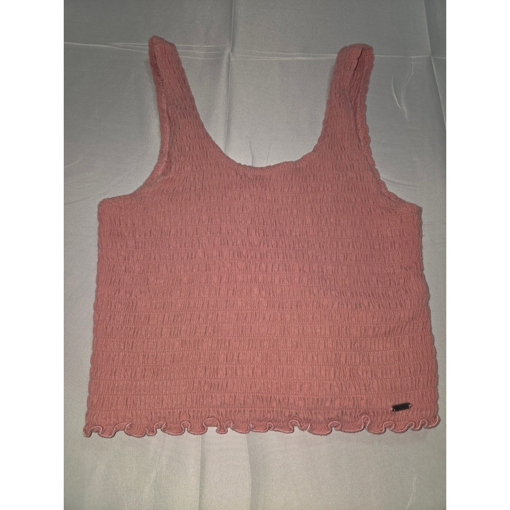 Hollister California Pink Smocked Crop Tank Top Lettuce Edge Medium